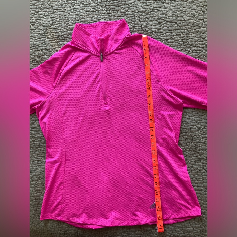 🎉 3/$15 Adidas Women’s Golf Hot Pink Quarter-Zip Long Sleeve Top L - Picture 9 of 12